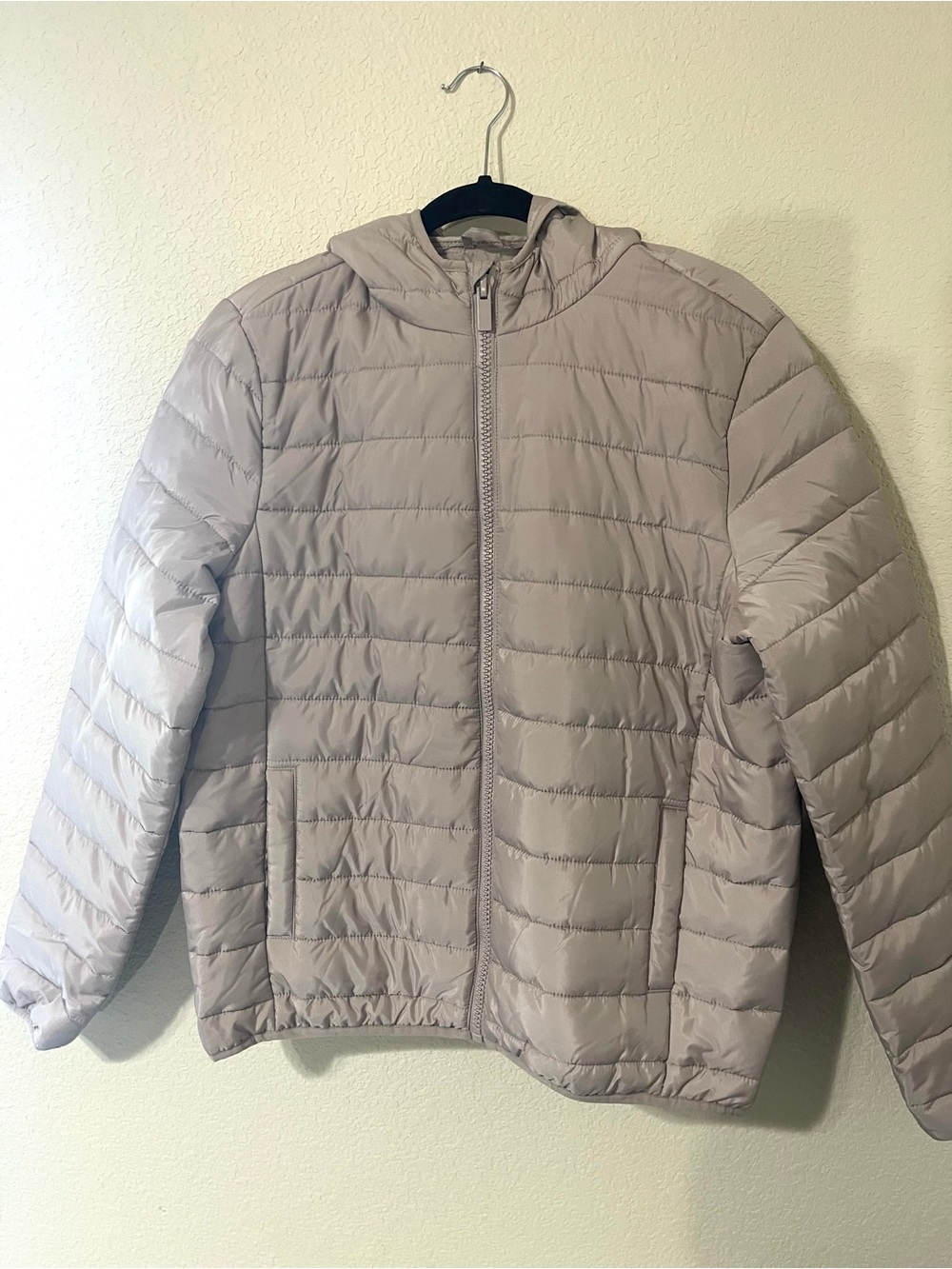 New Look Men's Light Beige Quilted Puffer Jacket with Hood